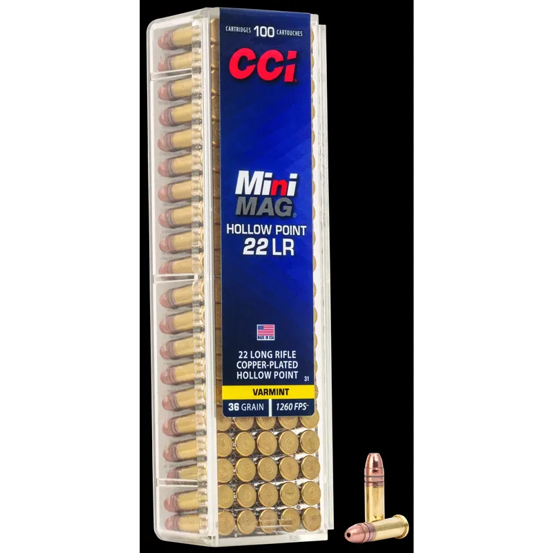 Mini Mag Ammunition, .22 Long Rifle, Round Nose, 100-round Box