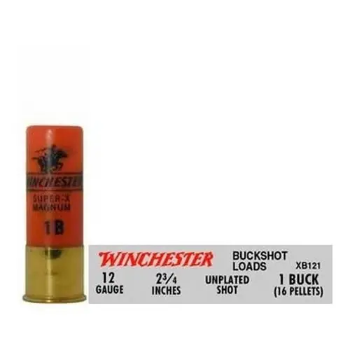 Super-x 12 Gauge 2.75" 1 Buck Buckshot 16 Pellets 5 Rounds