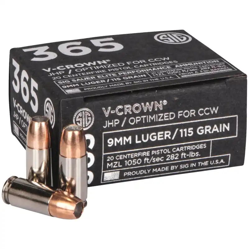 Sig Elite Performance V-crown 9mm Luger 115 Grain Jhp Centerfire Ammunition Cartridges