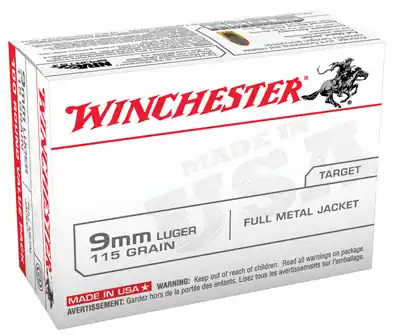 9mm Luger Full Metal Jacket Ammunition, 115 Grain, 100-round Box