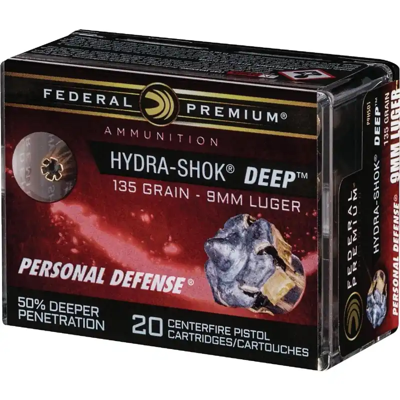 Hydra-shok Deep 9mm 135 Grain Jhp Centerfire Ammunition Cartridges - 20 Count