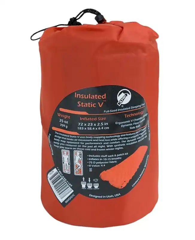Insulated Static V Orange Sleeping Pad, 72 In L X 23 In W, 2.5 In Thick