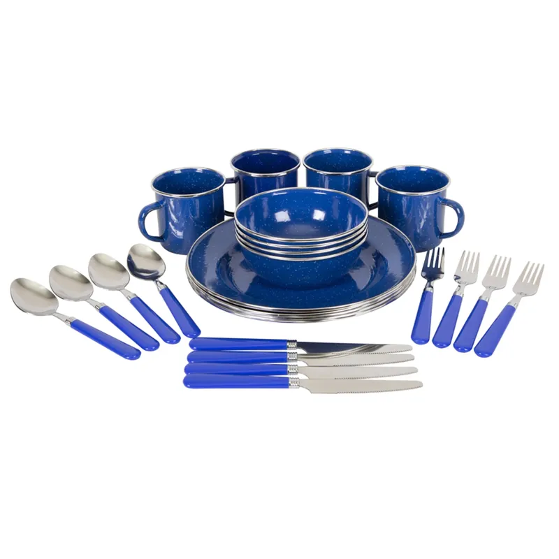 Deluxe 24-piece Blue Enamel Tableware Set For Camping And Home Use