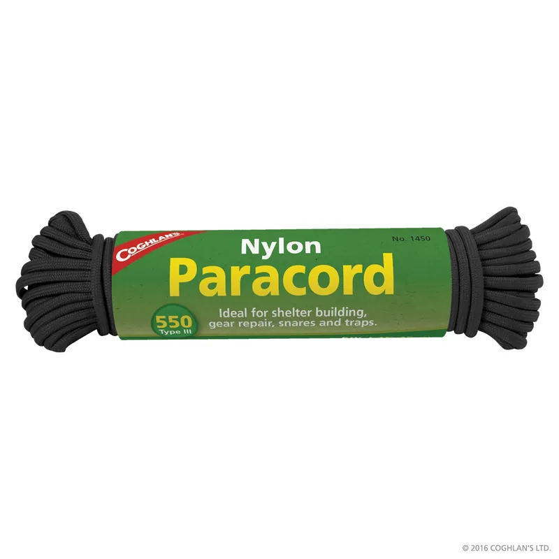 1450 Commercial Grade Paracord, 50 Ft, 100 Lb Working Load, Black Nylon
