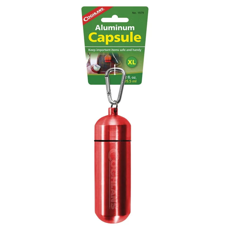 Red Aluminum Camping Capsules With Carabiner - Versatile Storage Solution