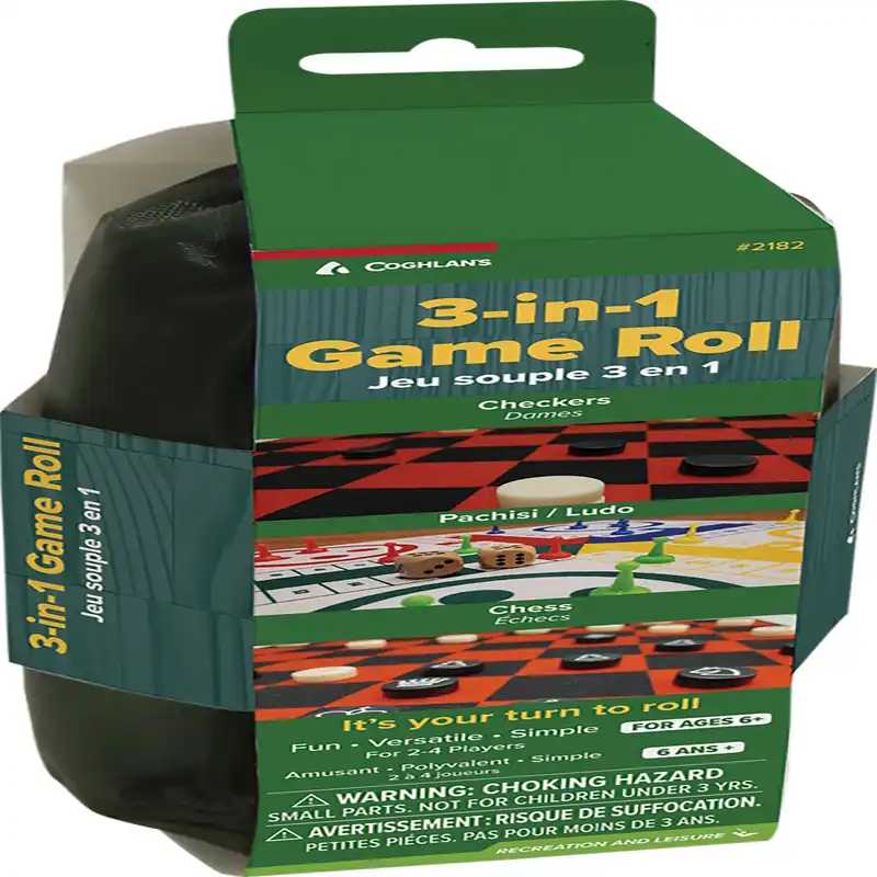 3-in-1 Game Roll Felt Set With 50 Game Pieces - Chess, Checkers, Pachisi
