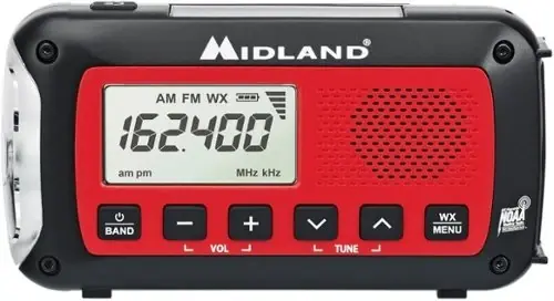Midland Emergency Crank Weather Alert Radio Red And Black Model