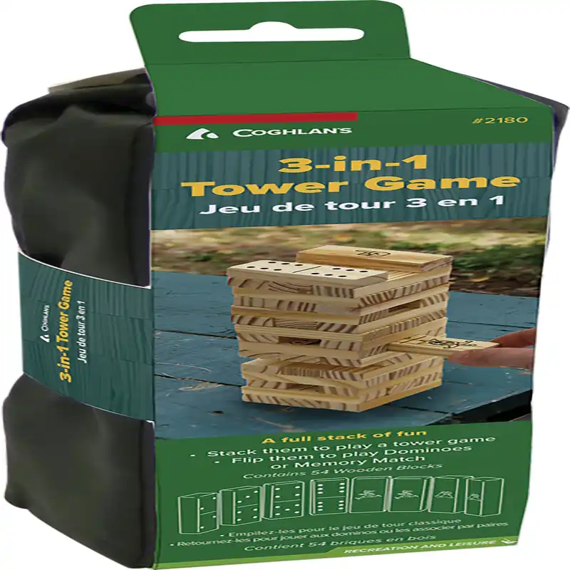 54 Piece Tower Game Set - Wood Brown - 3-in-1 Fun For All Ages
