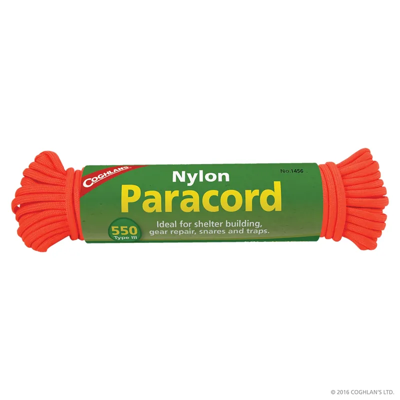 1456 Neon Orange Paracord Rope, 50 Ft, 100 Lb Working Load, Nylon