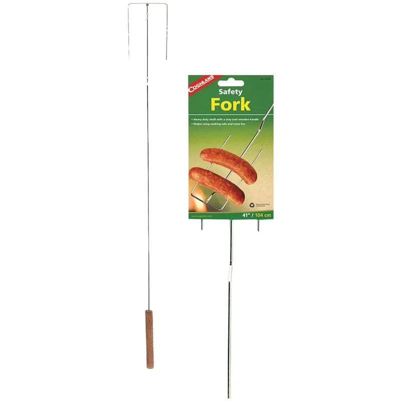 36 Inch Safety Hot Dog Fork - Chrome-plated Steel With Wooden Handle