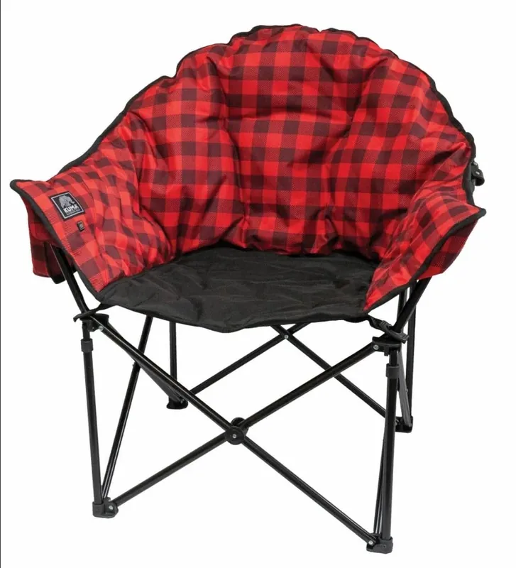 Red & Black Plaid Lazy Bear Heated Chair With Power Bank And Carry Bag