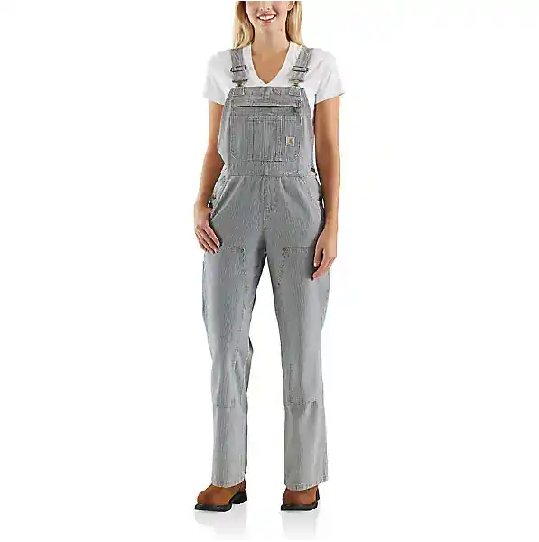 Women‘s Relaxed Fit Denim Railroad Stripe Bib Overall, Xl, 100% Cotton