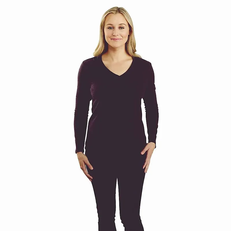 Women‘s Relaxed Fit Midweight Long Sleeve V-neck T-shirt - Medium - Blackberry Heather