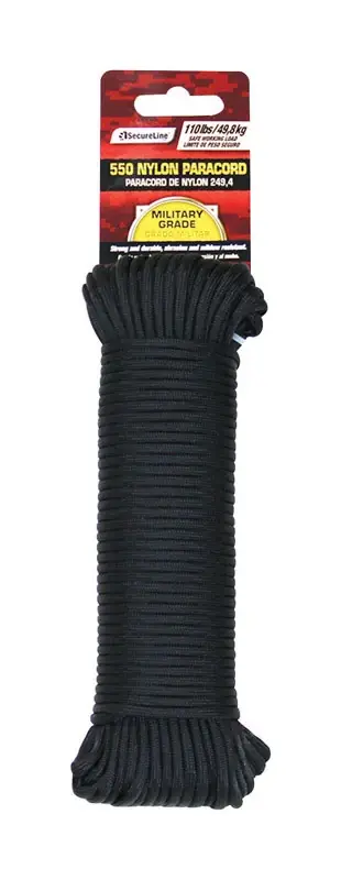 5/32 In. Diameter X 100 Ft. Length Black Braided Nylon Paracord
