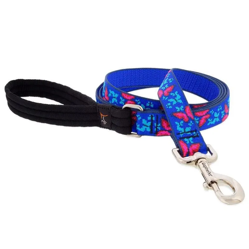 Social Butterfly Nylon Dog Leash – 6 ft Blue & Pink, Universal Fit