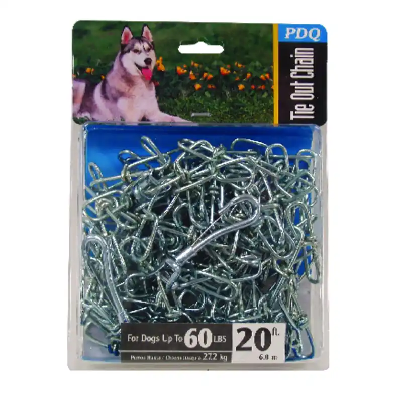 Silver Steel Dog Tie Out Chain 20 Ft Large For Dogs Up To 60 Lbs