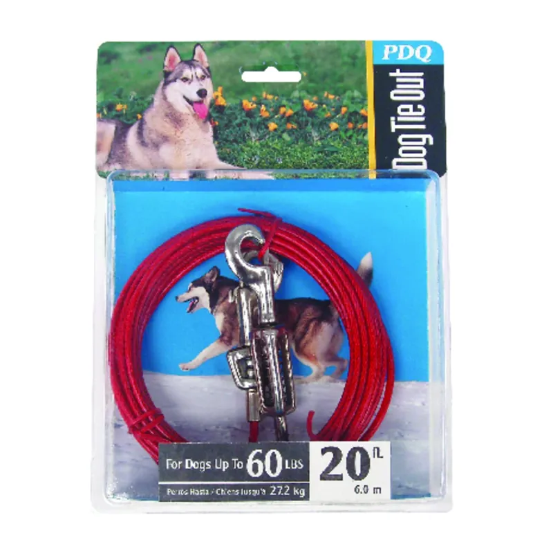 Red Vinyl Coated Cable Dog Tie Out For Large Dogs, 20 Feet Long