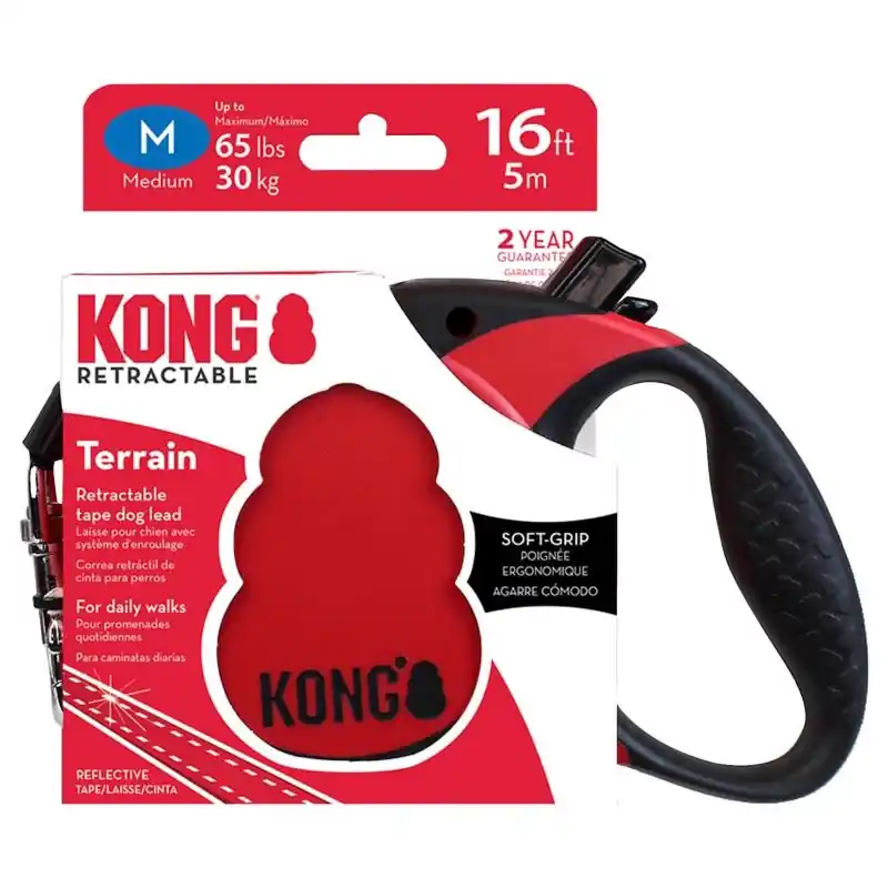 Red Plastic Dog Retractable Leash Medium 16 Length