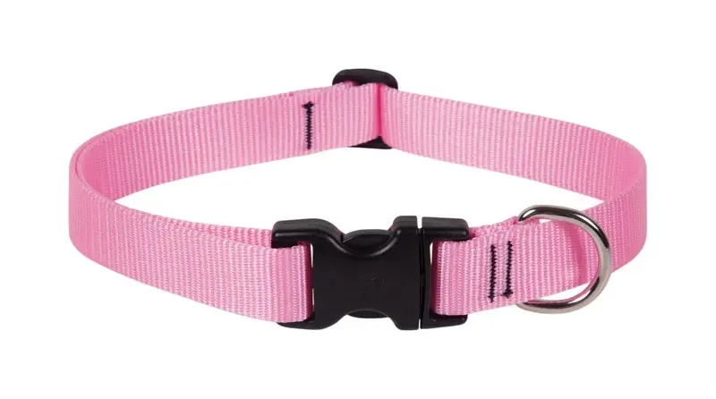 Basic Solids Pink Nylon Adjustable Dog Collar 12-20 Inch