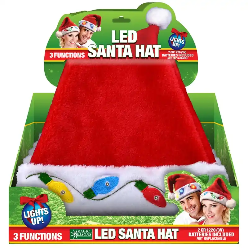 Led Light Plush Santa Hat, Assorted