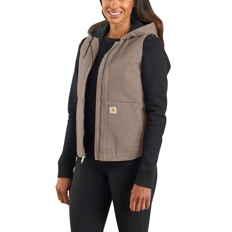 Women‘s Washed Duck Insulated Mock Neck Vest - Xs - Taupe Gray
