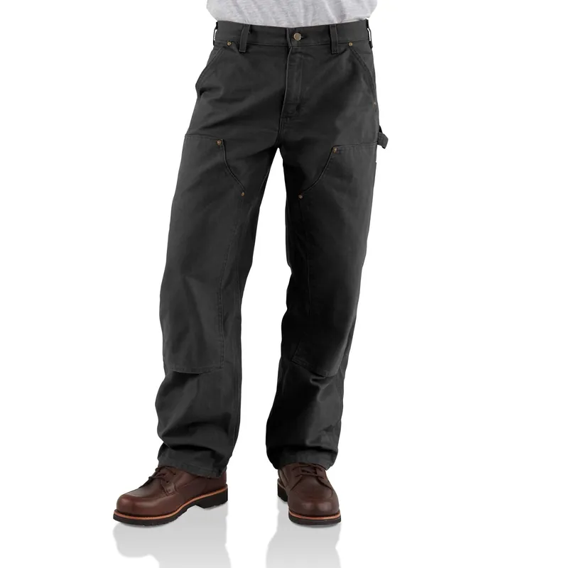 Men‘s Loose Fit Washed Duck Double-front Utility Work Pant - Black, 28x30