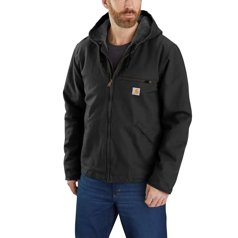 Men‘s Relaxed Fit Washed Duck Sherpa-lined Jacket - Xl Tall - Black