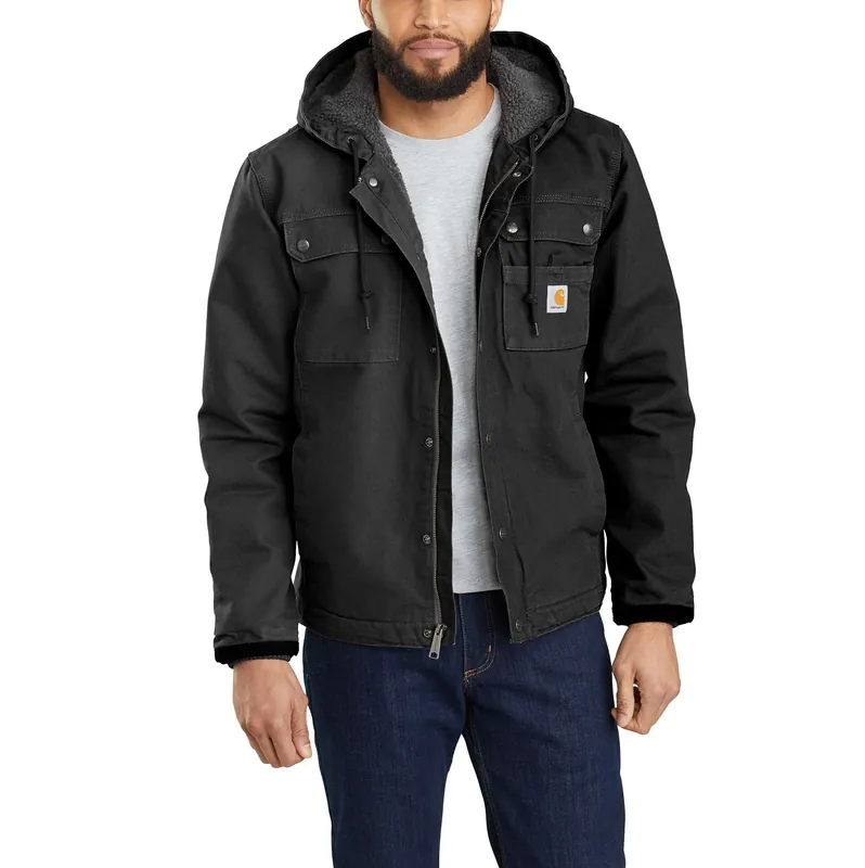 Relaxed Fit Washed Duck Sherpa-lined Utility Jacket For Men, 3xl, Black