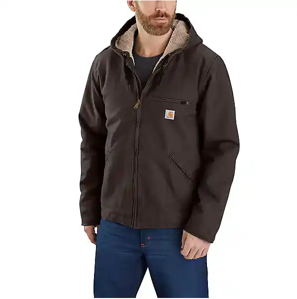 Men‘s Relaxed Fit Washed Duck Sherpa-lined Jacket, Dark Brown, Xl