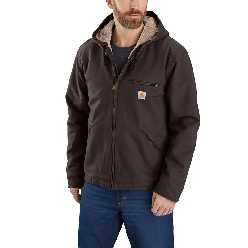 Men‘s Relaxed Fit Washed Duck Sherpa-lined Jacket - Xl Tall - Dark Brown