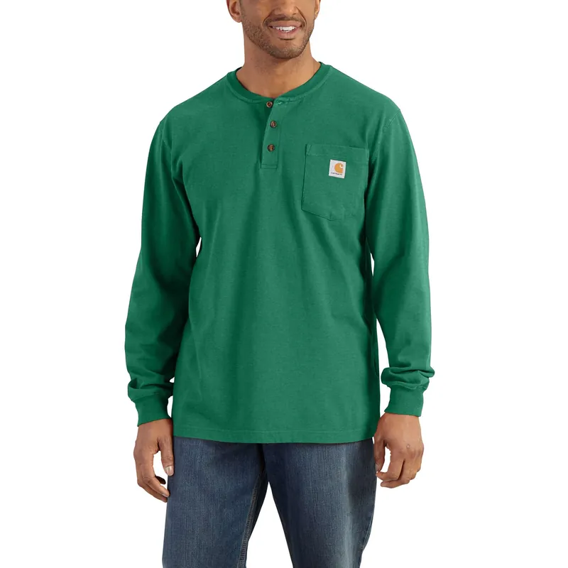 Men‘s Loose Fit Heavyweight Long-sleeve Pocket Henley T-shirt - North Woods Heather