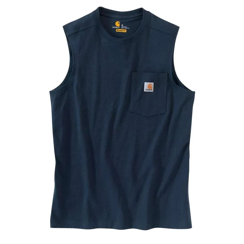 Men‘s Regular Xxxx Large Navy Cotton Sleeveless T-shirt With Pocket