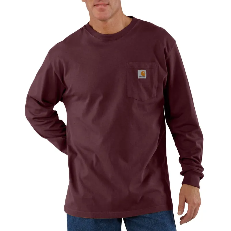 Men‘s Loose Fit Heavyweight Long-sleeve Pocket T-shirt, Port, 2xl