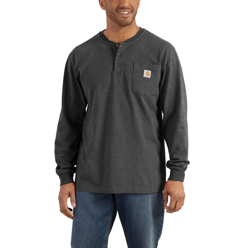 Men‘s Loose Fit Heavyweight Long-sleeve Pocket Henley T-shirt - Xl Carbon Heather