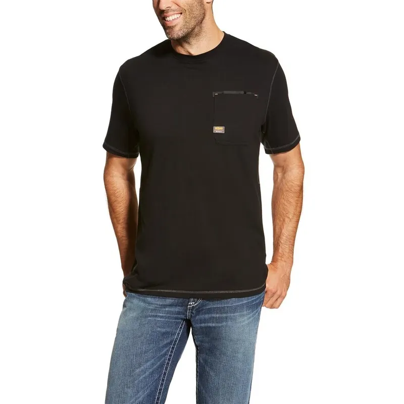 Men‘s X-large Tall Black Rebar Short Sleeve Work T-shirt - Petite Size