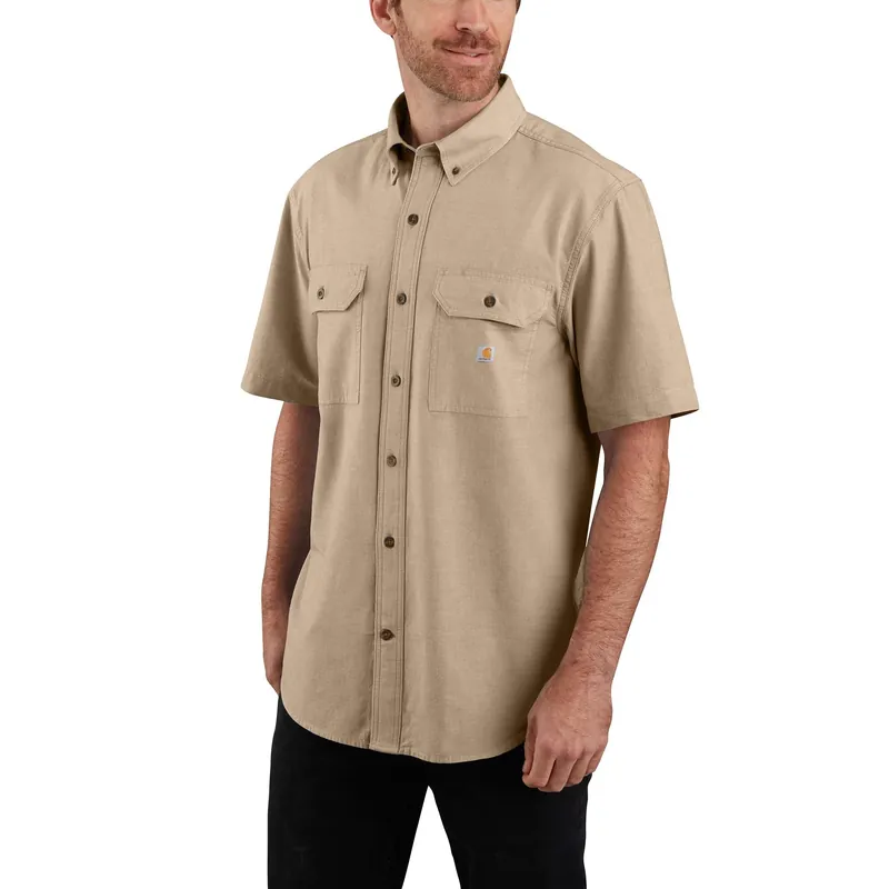 Men‘s Loose Fit Midweight Chambray Short-sleeve Shirt In Dark Tan