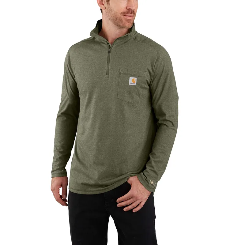 Men‘s Xl Force Relaxed Fit Midweight Long-sleeve Quarter-zip T-shirt - Basil Heather