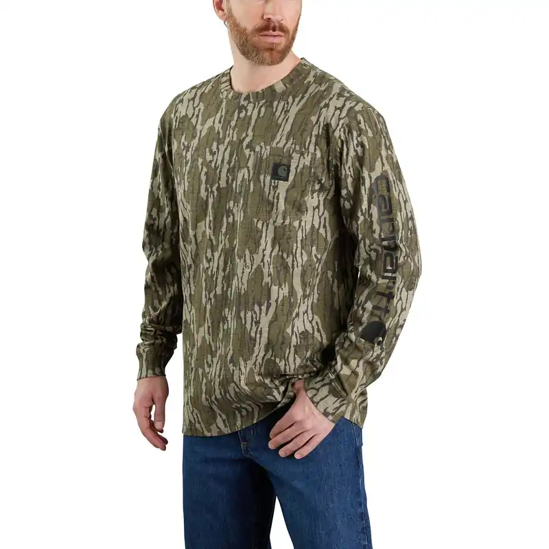 Men‘s 2xl Loose Fit Heavyweight Long-sleeve Pocket Camo Graphic T-shirt