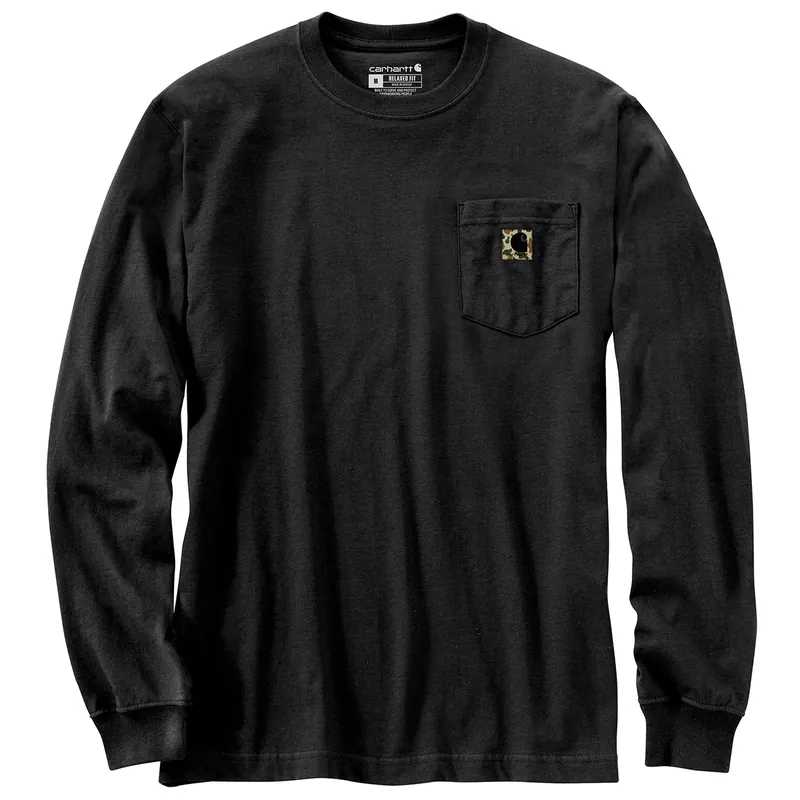 Big & Tall Heavyweight Long-sleeve Camo Graphic Pocket T-shirt - Black