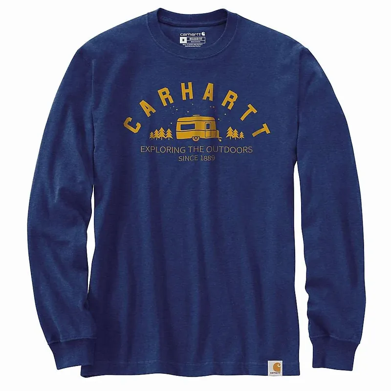 Men‘s Relaxed Fit Heavyweight Long Sleeve Camper Graphic T-shirt - Xxl Regular - Lakeshore Heather