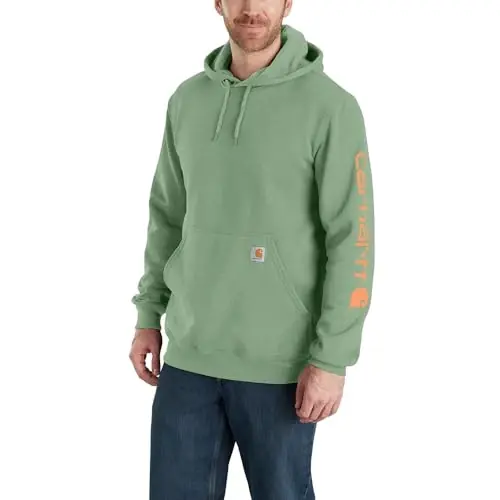 Loose Fit Midweight Logo Sleeve Graphic Hoodie, Loden Frost Heather, Size Xl
