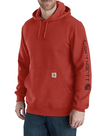 Big & Tall Carhartt Midweight Logo-sleeve Hooded Sweatshirt - Chili Pepper Heather