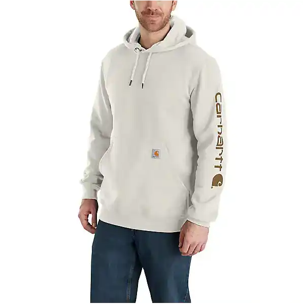 Men‘s Loose Fit Midweight Logo Sleeve Graphic Hoodie, Malt, Xl