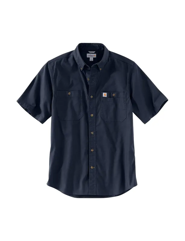 Rugged Flex Relaxed Fit Midweight Canvas Short-sleeve Shirt - Navy - Size Small