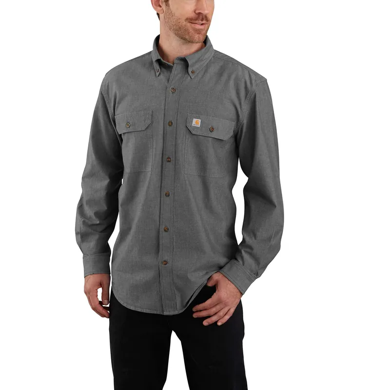 Men‘s Loose Fit Midweight Chambray Long-sleeve Shirt - Xl Black Chambray