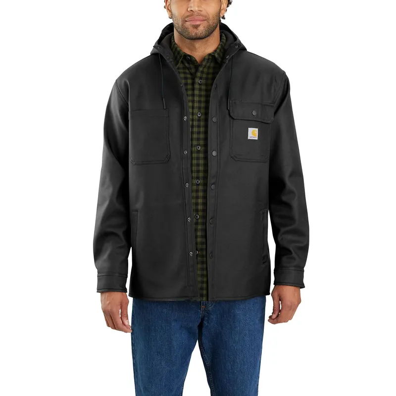 Rain Defender Relaxed Fit Heavyweight Hooded Shirt Jac For Men - 3xl, Black