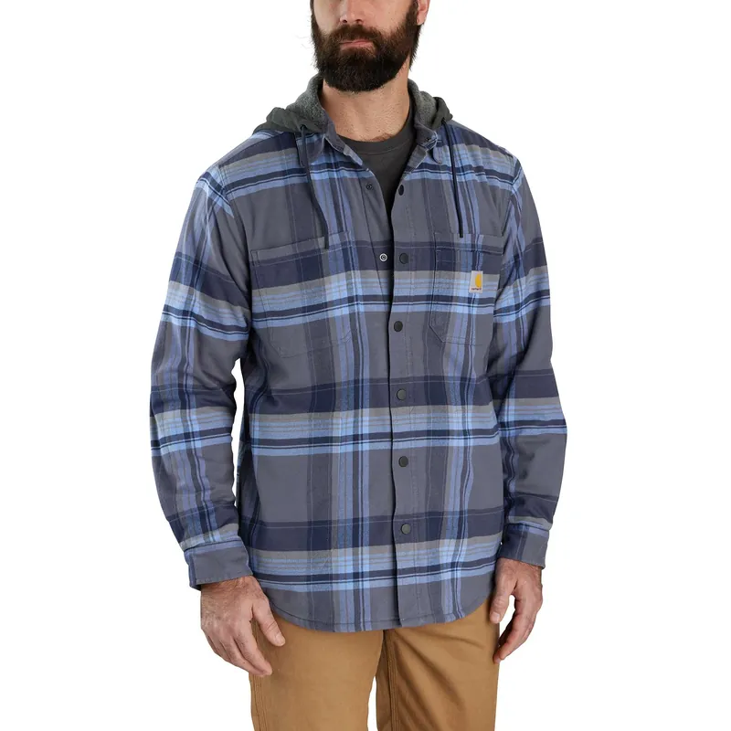 Rugged Flex Relaxed Fit Flannel Fleece Lined Hooded Shirt Jac 2xl Navy