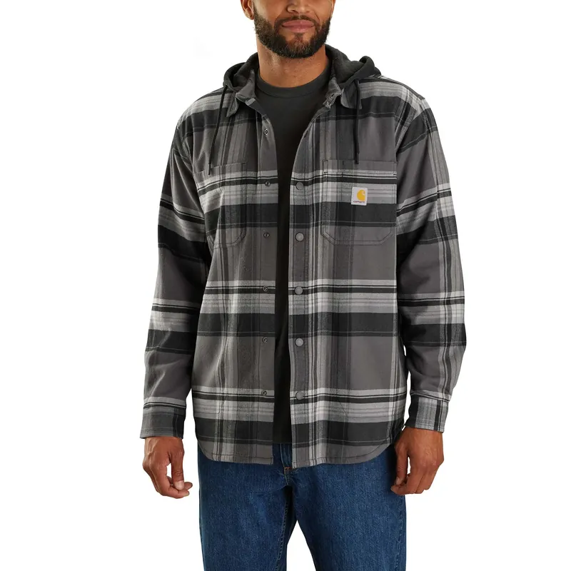 Rugged Flex Relaxed Fit Flannel Fleece Lined Hooded Shirt Jac - Xl Black