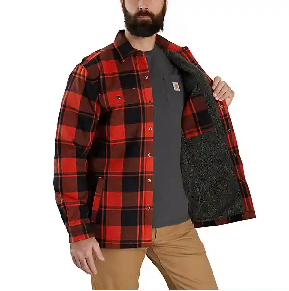 Men‘s Relaxed Fit Flannel Sherpa-lined Shirt Jac, Bordeaux Heather, Small