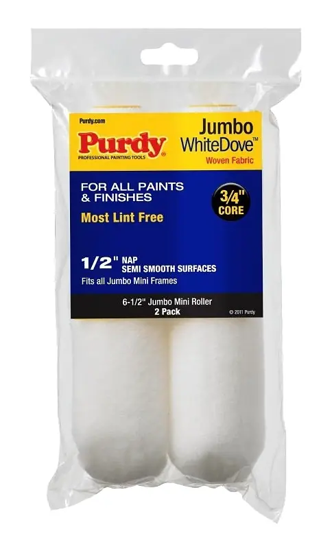 White Dove Woven Fabric 6.5 In. W X 1/2 In. Jumbo Mini Paint Roller Cover 2 Pk